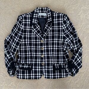 Vintage 90's Amanda Smith Wool Black White Plaid Check Women's Blazer Size 16